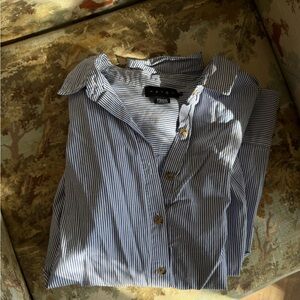 Hatch Navy and White Striped Button Down Shirt